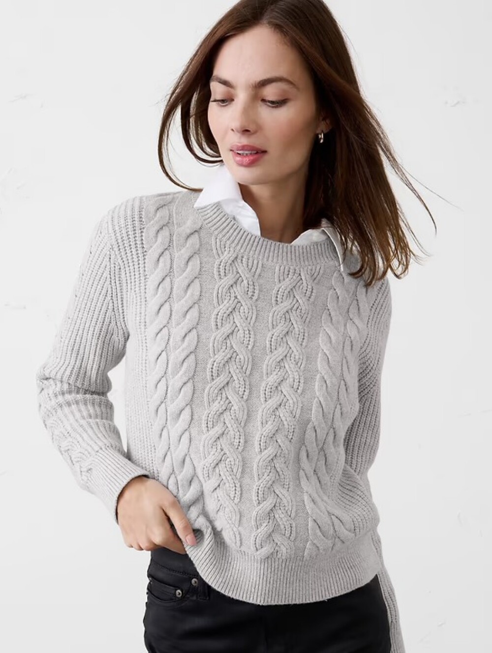 NWT - Banana Republic Cotton Blend Cable Knit Crew Neck Lt. Gray Sweater- Size L
